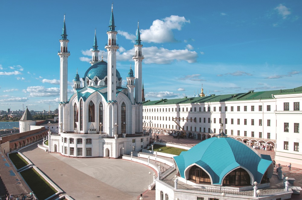 The handout shows one of the largest mosques in Russia, Kul Sharif Mosque located in Kazan, Republic of Tatarstan. SHUTTERSTOCK
